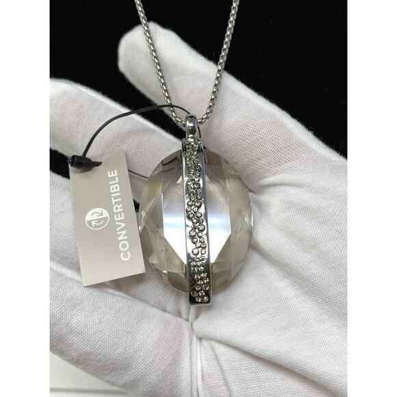 Chico's Convertible Pendant Necklace Silver Tone Metal Faceted Glass Jewel - Picture 4 of 7